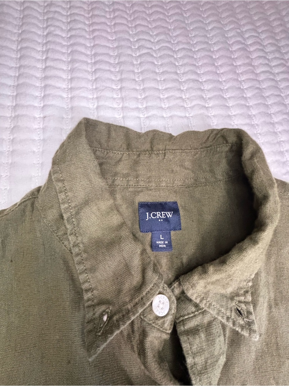 J.Crew Men’s Large Olive Green Linen Blend Button Front Shirt Long Sleeve Casual - Picture 4 of 7